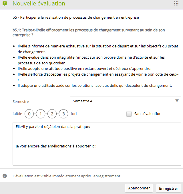 Evaluation notée d'une compétence sur T2L